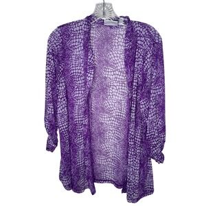 Susan Graver Purple White Snake Print Sheer Duster Kimono Cardigan Women's XL